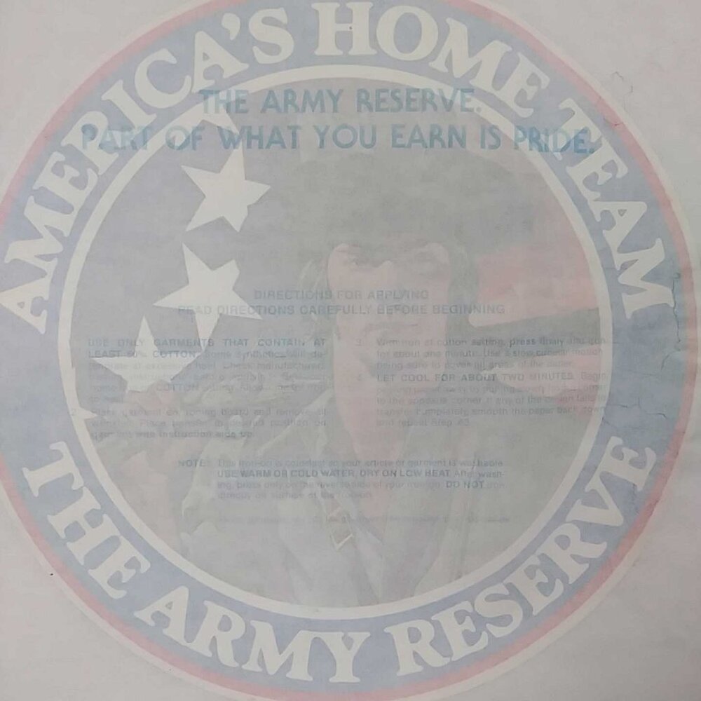 NOS Vintage 1982 America's Home Team Army Reserve T-Shirt Iron-On Transfer 9 x 9